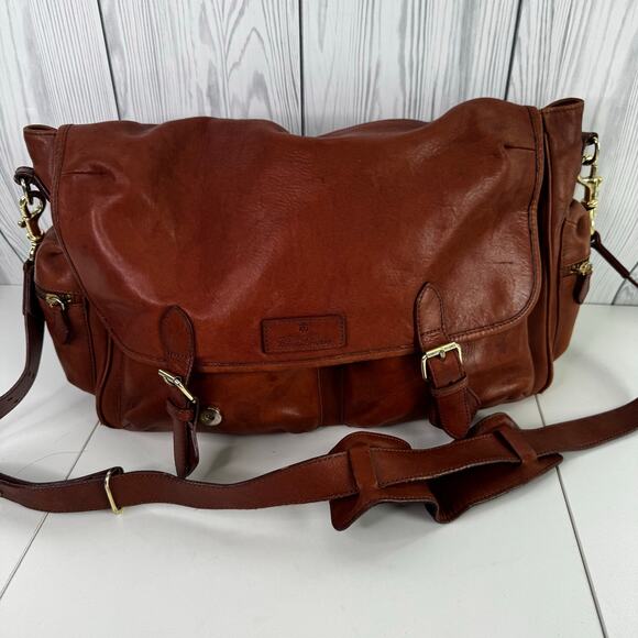 Brooks Brothers Leather Messenger Briefcase Leather (READ) 16 x 12 x 5 Rustic - Picture 1 of 16